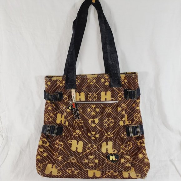 Harajuku Lovers Handbags - Harajuku Lovers Brown Canvas Logo Tote Bag Purse w Charm